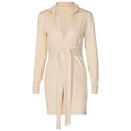 Long sleeve deep v neck turnover collar mini dress