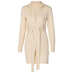 Long sleeve deep v neck turnover collar mini dress