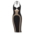Mesh see through hollow out halter midi dress