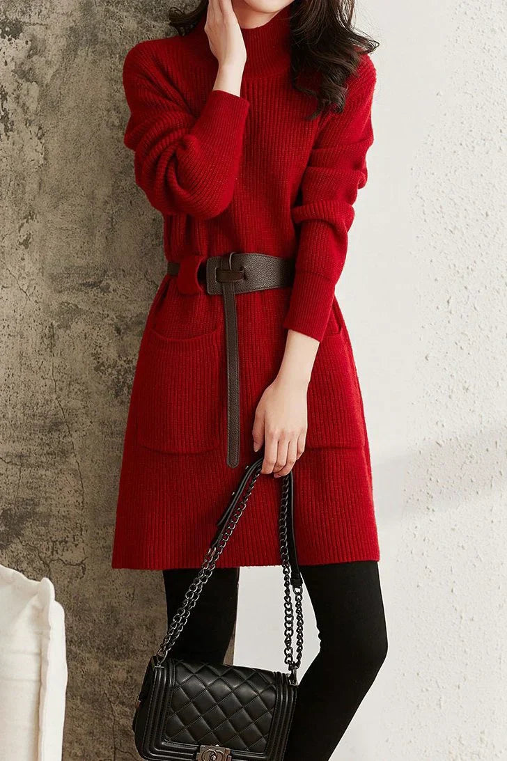 Isidora Effortless High Neck Belted Knit Dress Premium Wardrobe Essential