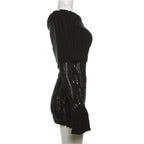 Crochet off shoulder long sleeve hollow out mini dress
