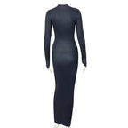 Contrast body pattern crewneck gloves long sleeve maxi dress