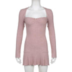 Ribbed solid long sleeve ruffle shrug tube mini dress
