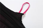 Contrast ruched mesh square neck backless cami mini dress