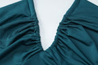 Solid halter v neck ruched self tie backless maxi dress