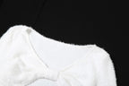 Fluffy bowknot knotted long sleeve contrast shrug mini dress