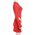Mesh long sleeve crewneck patchwork contrast mini dress