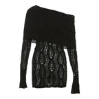 Crochet off shoulder long sleeve hollow out mini dress