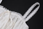 Lace hem lace up ruched backless square neck mini dress