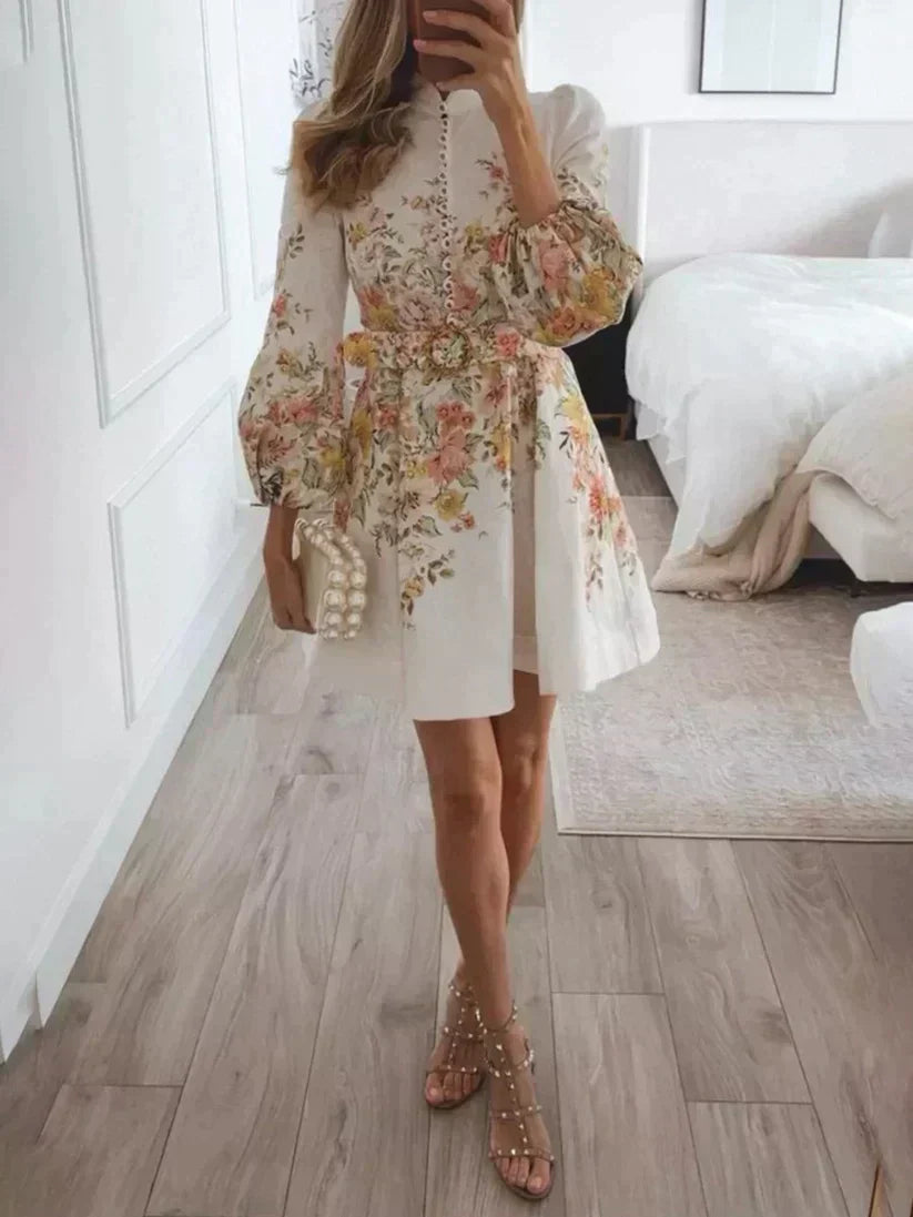 Teodora Statement Printed Mini Dress with Button Placket Evening Wear Edit