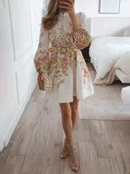 Teodora Statement Printed Mini Dress with Button Placket Evening Wear Edit