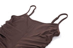 Solid ruched u neck backless cami maxi dress