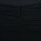 Mesh ruched zip-up long sleeve backless ruffle midi dress