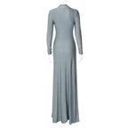 High neck long sleeve zip-up solid maxi dress