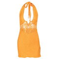 Halter self tie slit notch neck backless lace mini dress