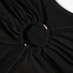 Long flared sleeve irregular solid ruffle o ring hollow out mini dress