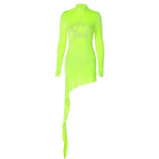 Star pattern beaded irregular long sleeve high neck ruffle mini dress