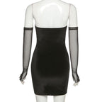 Heart neck velvet dress with mesh gloves