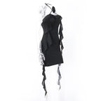 Halter self tie flower applique ribbon backless mini dress