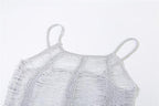 Crochet hollow out solid backless square neck cami mini dress