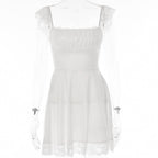 Lace hem solid cap sleeve zip-up ruched lace up mini dress
