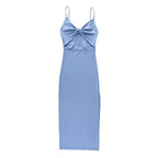 Hollow out slit knotted cami maxi dress