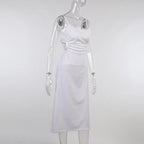 Open tie back solid midi dress