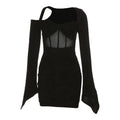 Long sleeve mesh puff sleeve irregular corset fluffy mini dress