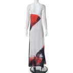 Square neck backless contrast print cami maxi dress