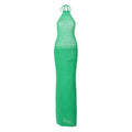Crochet solid halter backless self tie maxi dress