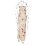 Halter print wrap ruched maxi dress