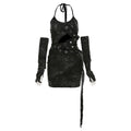 Textured o ring irregular halter backless gloves mini dress