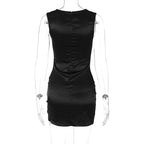 Square neck solid zip-up sleeveless low cut corset mini dress
