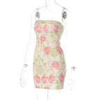 Contrast flower print backless tube dress