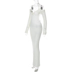 Long sleeve off shoulder halter knitted backless maxi dress