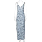 Contrast print v neck backless cami maxi dress