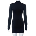 Contrast print long sleeve high neck patchwork mini dress