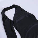Gloves solid PU leather irregular one shoulder slit midi dress