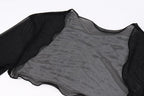 Long sleeve mesh plaid bowknot lace up shrug 2 piece mini dress