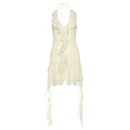 Halter backless v neck ruffle mini dress