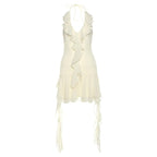 Halter backless v neck ruffle mini dress