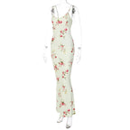 Contrast u neck backless flower print maxi dress