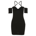 Cross front hollow out short sleeve zip-up dress