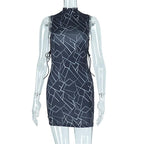 Sleeveless contrast hollow out lace up self tie mini dress
