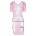 Fishnet hollow out lace up short sleeve solid mini dress