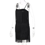 Tassels zip-up solid square neck backless cami mini dress
