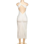 Ruched solid irregular one shoulder backless maxi dress