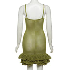 Crochet v neck sleeveless hollow out ruffle mini dress