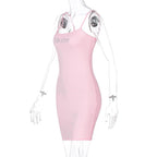 Beaded solid square neck backless cami mini dress