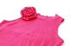 Flower applique solid sleeveless ribbed ruffle irregular mini dress